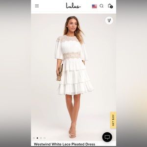 Lulu’s Westwind White Lace Pleated Dress